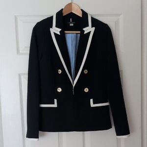 Tommy Hilfiger Black Blazer with White Trim and Gold Buttons